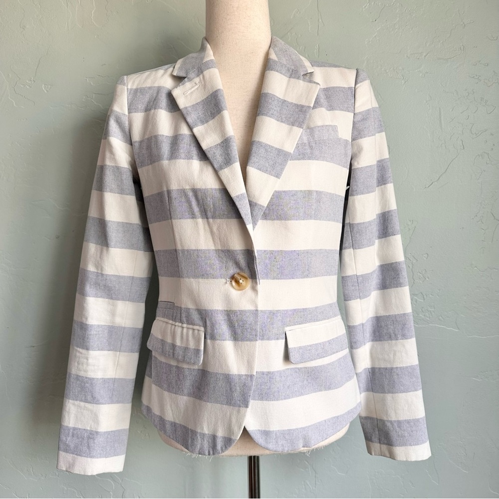 Merona Women’s Blue White Striped Cotton Blazer Sz 4 EUC Nautical Preppy Summer